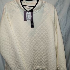 Christopher & Banks Cream Quilted Crewneck Sweater